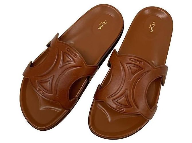 Céline Sandali slide in vitello beige con logo - vista 6