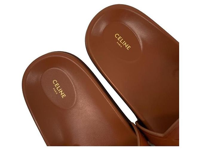 Céline Sandali slide in vitello beige con logo - vista 9