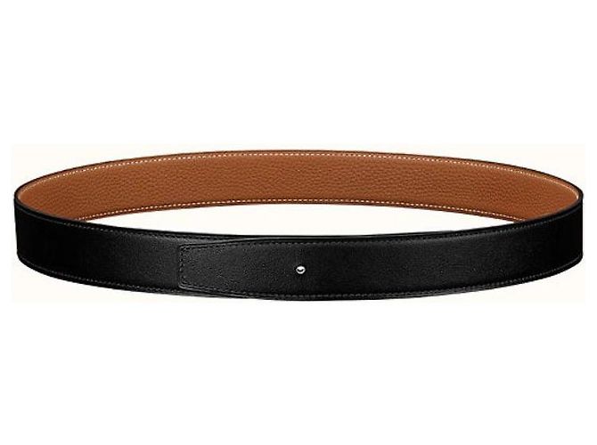 Hermès Classic Shiny Silver Buckle Black Gold Outstitch Wendelgürtel - Ansicht 3