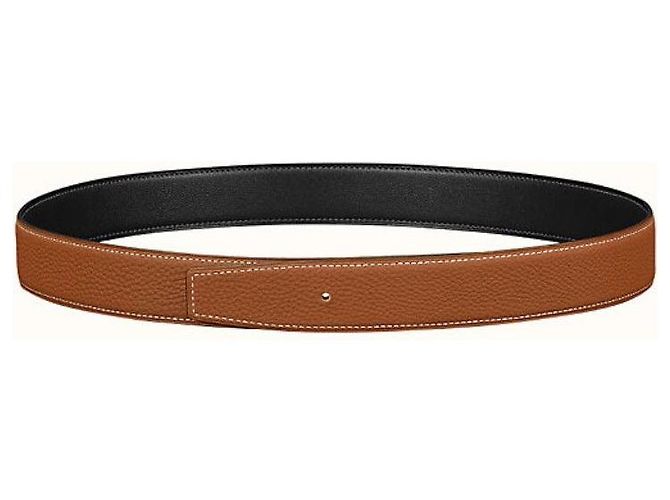 Hermès Classic Shiny Silver Buckle Black Gold Outstitch Wendelgürtel - Ansicht 4