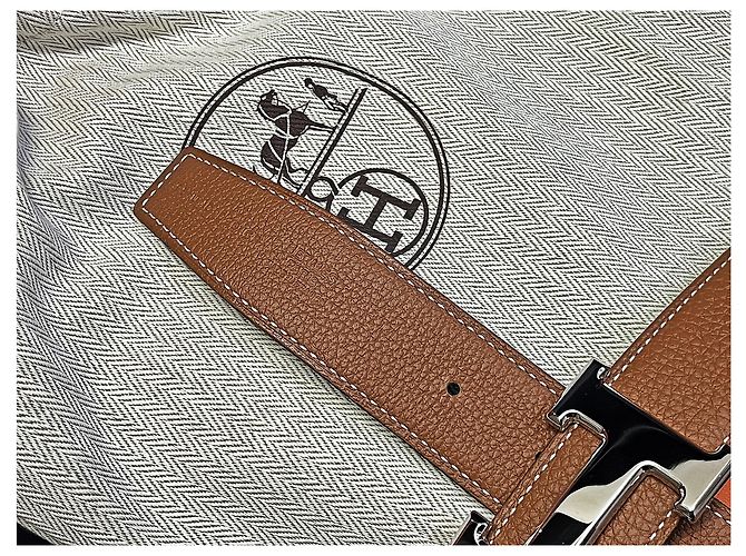 Hermès Classic Shiny Silver Buckle Black Gold Outstitch Wendelgürtel - Ansicht 8