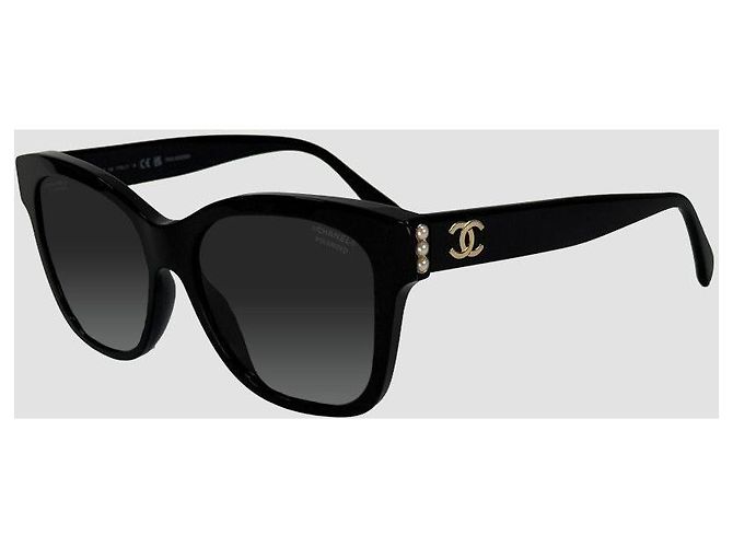 Chanel Gafas de sol polarizadas Triple Pearl Black Logo - vista 11