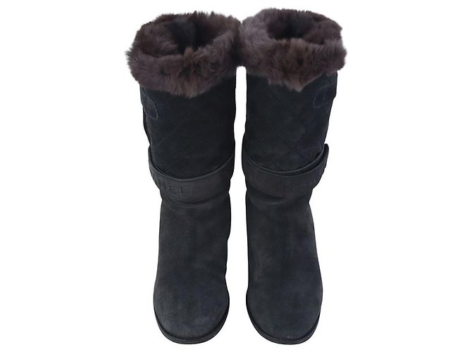 Chanel Quilted Suede Shearling Ankle Boots Size - view 2