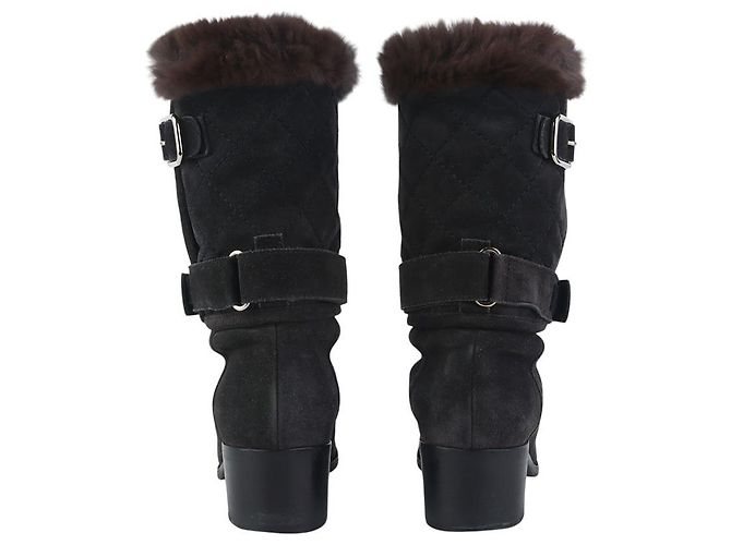 Chanel Quilted Suede Shearling Ankle Boots Size - view 4