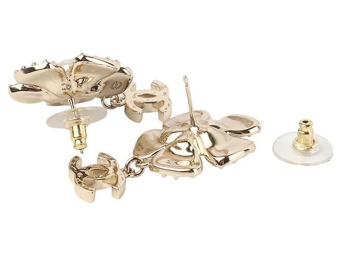 Chanel Pendientes de flor con perlas y strass Gold CC - vista 4