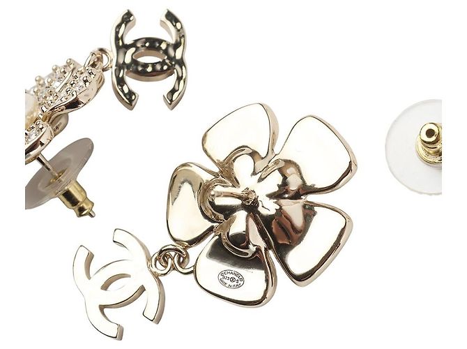 Chanel Pendientes de flor con perlas y strass Gold CC - vista 5