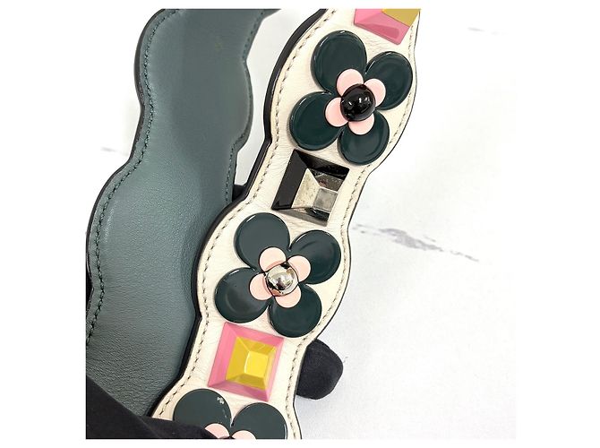 Alça Fendi Flower Stud Strap Castanho Couro - vista 7