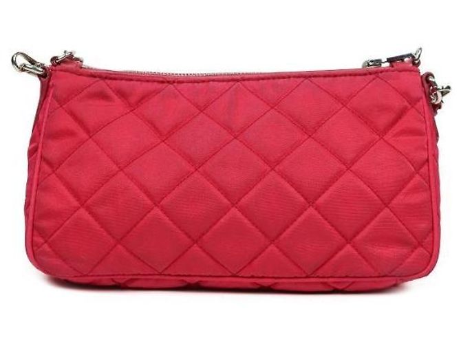 Prada Bolsa de ombro acolchoada em nylon rosa com corrente - vista 3
