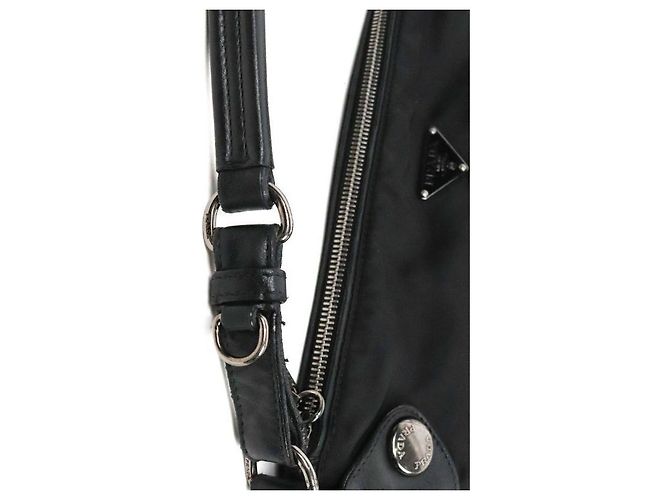 Prada Borsa a tracolla hobo in nylon nero - vista 7