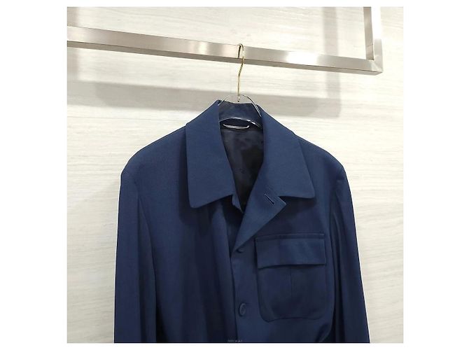Dior Veste ceinturée avec boucle CD en mélange de laine Navy - vue 3