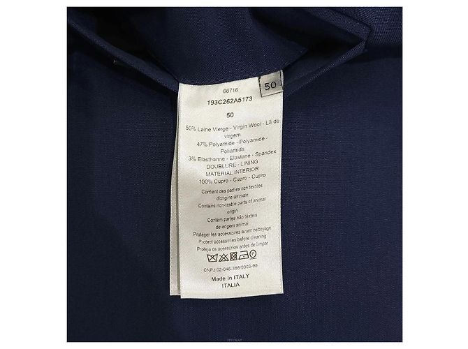 Dior Veste ceinturée avec boucle CD en mélange de laine Navy - vue 8