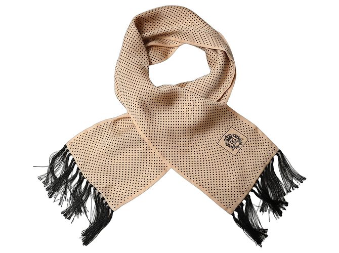 Dolce & Gabbana Sciarpa Sciale in Seta Beige a Pois con Frange al Collo - vista 3