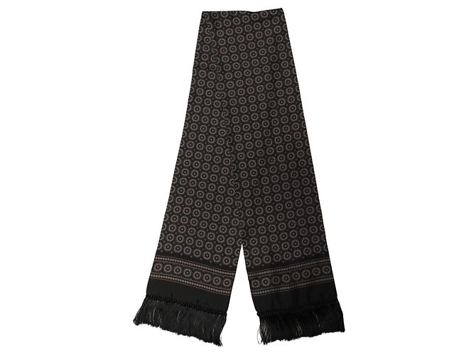 Dolce & Gabbana Sciarpa a Sciarpa in Seta Nera Geometrica con Frange - vista 2