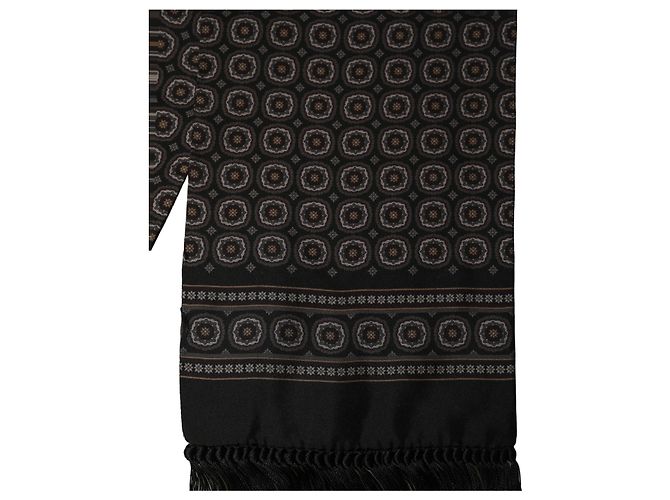 Dolce & Gabbana Sciarpa a Sciarpa in Seta Nera Geometrica con Frange - vista 3