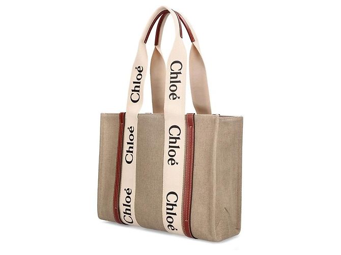 Chloé Beiger Leinen Tote Bag mit Lederdetails - Ansicht 2