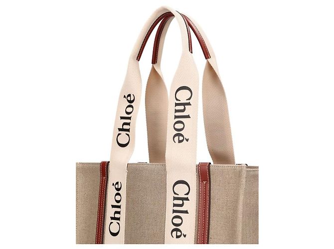 Chloé Beiger Leinen Tote Bag mit Lederdetails - Ansicht 3