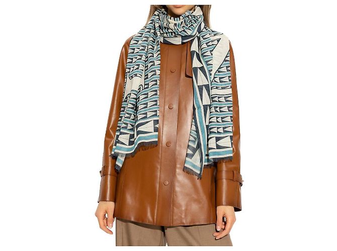 Sciarpa Lanvin in lana blu con motivo geometrico e pois - vista 2