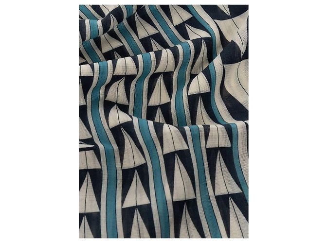 Sciarpa Lanvin in lana blu con motivo geometrico e pois - vista 3