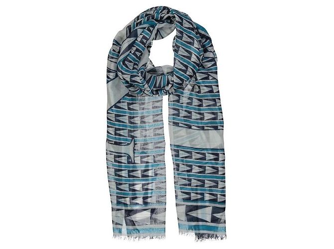 Sciarpa Lanvin in lana blu con motivo geometrico e pois - vista 4