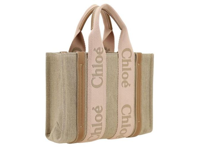 Borsa Chloé Woody in lino beige e pelle - vista 2