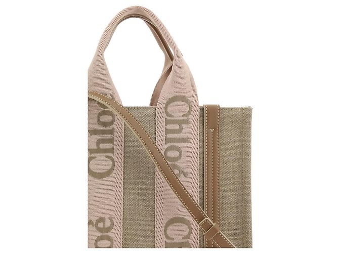 Borsa Chloé Woody in lino beige e pelle - vista 4