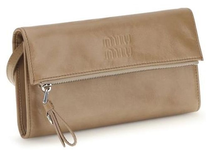Miu Miu Clutch Bos Taurus em couro de bezerro bege - vista 2