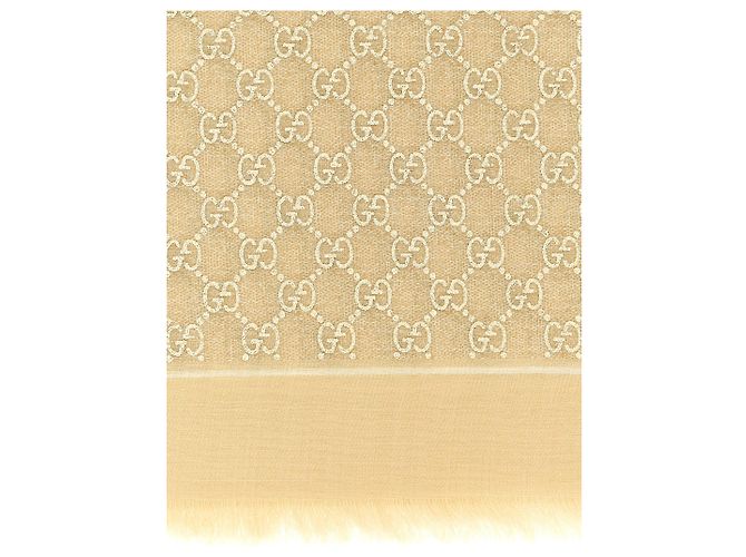 Sciarpa Gucci GG Lamé Jacquard in lana beige - vista 3