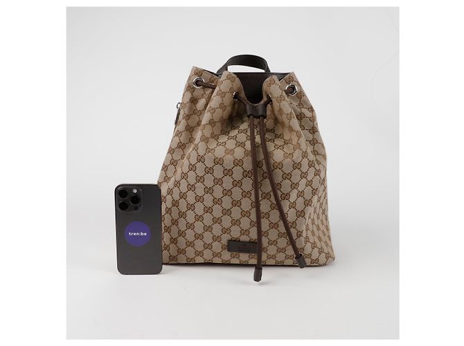 Gucci Drawstring Backpack Brown Jacquard - view 8