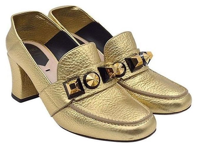 Fendi Mocassini con tacco e borchie dorate - vista 3