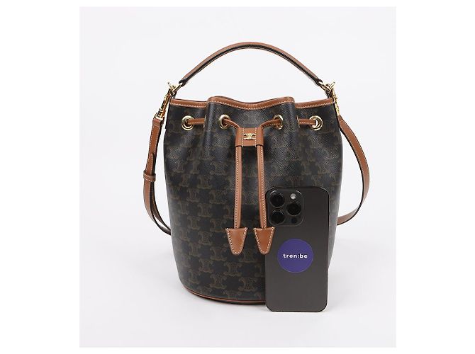 Céline Borsa Clara da donna in tela Triumph e vitello Tan - vista 8