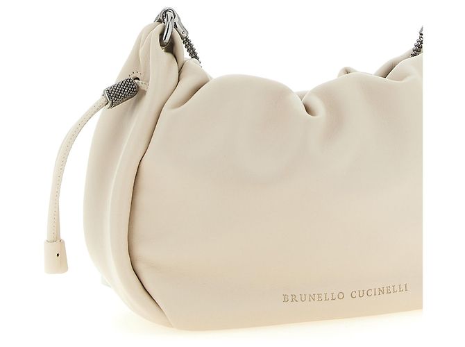 Brunello Cucinelli Borsa a tracolla in pelle di agnello bianca - vista 3