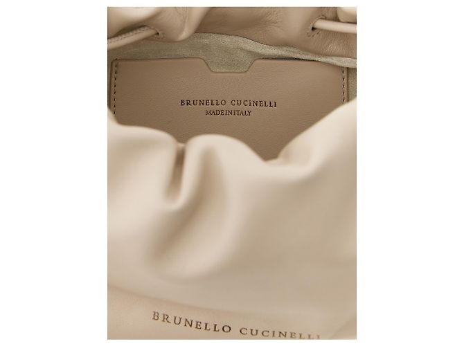 Brunello Cucinelli Borsa a tracolla in pelle di agnello bianca - vista 4