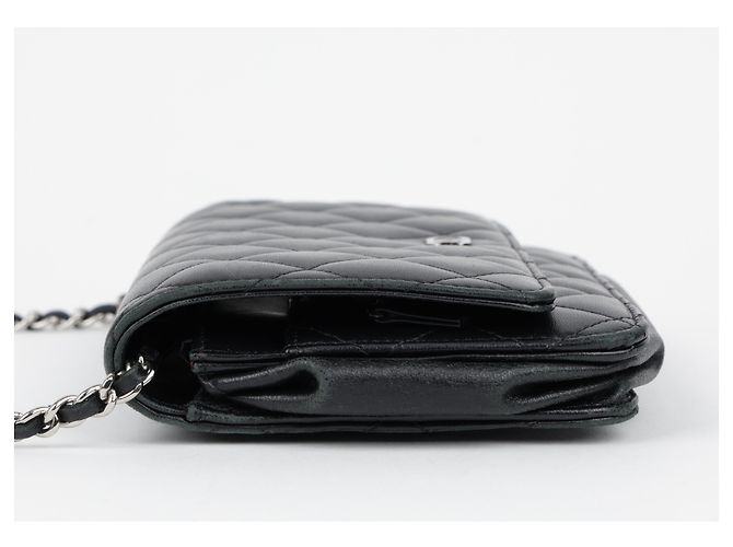 Chanel Borsa a tracolla WOC classica in pelle di agnello nera con hardware argento - vista 5