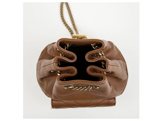 Autre Marque SAINT LAURENT Mini Borsa a Secchiello in Agnello Marrone - vista 16