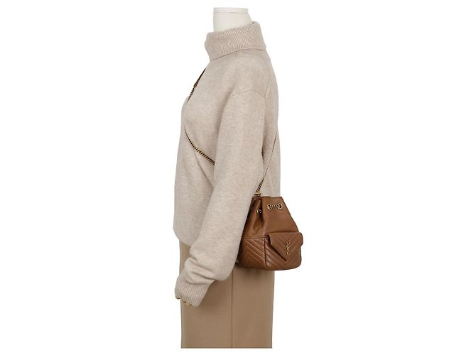 Autre Marque SAINT LAURENT Mini Borsa a Secchiello in Agnello Marrone - vista 18