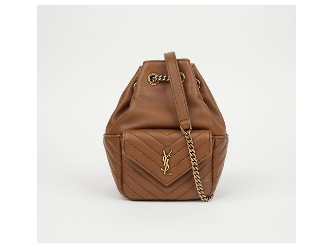 Autre Marque SAINT LAURENT Mini Borsa a Secchiello in Agnello Marrone - vista 2