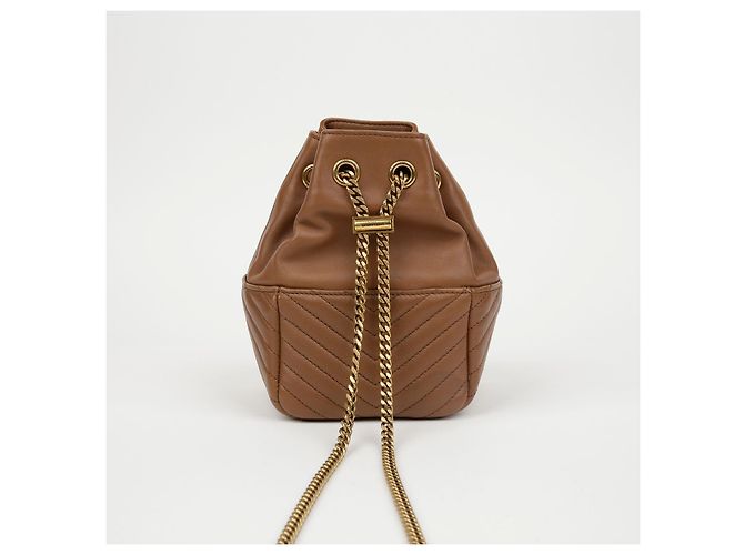 Autre Marque SAINT LAURENT Mini Borsa a Secchiello in Agnello Marrone - vista 6
