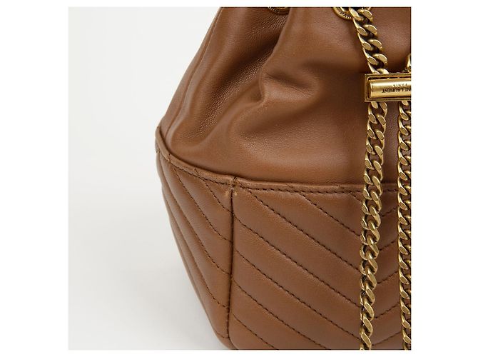 Autre Marque SAINT LAURENT Mini Borsa a Secchiello in Agnello Marrone - vista 7