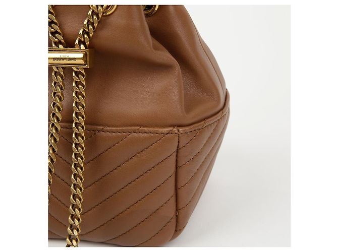Autre Marque SAINT LAURENT Mini Borsa a Secchiello in Agnello Marrone - vista 8