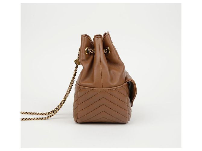 Autre Marque SAINT LAURENT Mini Borsa a Secchiello in Agnello Marrone - vista 9