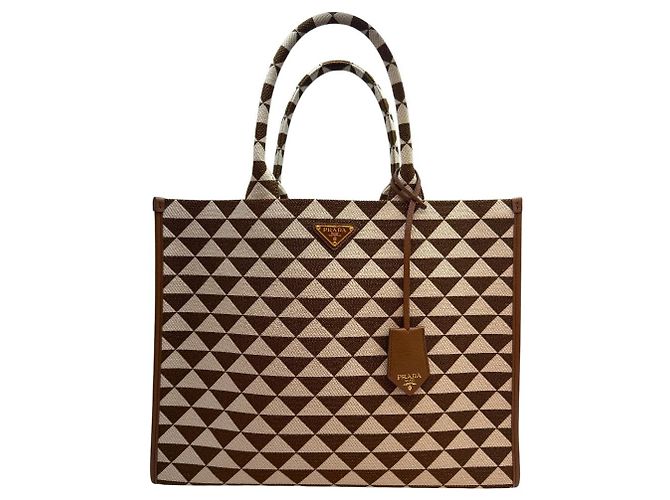 Prada Borsa Tote Symbol Jacquard Tobacco - vista 2