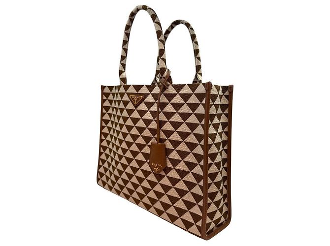 Prada Borsa Tote Symbol Jacquard Tobacco - vista 3