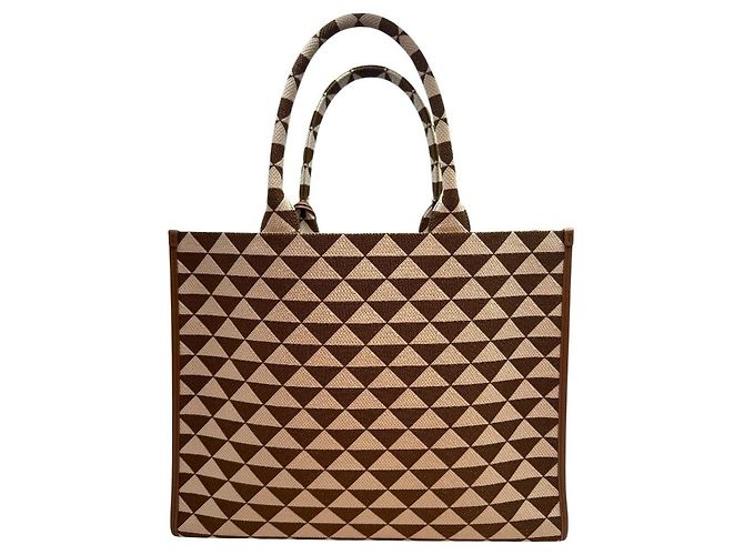 Prada Borsa Tote Symbol Jacquard Tobacco - vista 4