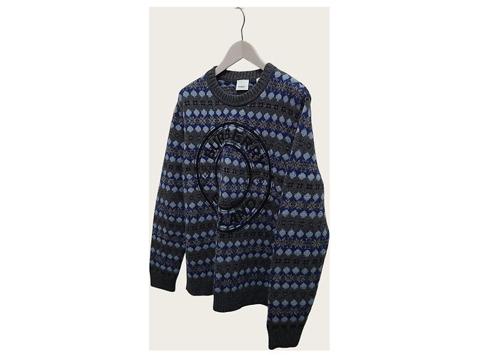 Burberry Kaschmir-Strickpullover in Graublau mit Fair-Isle-Muster und Applikations-Logo - Ansicht 2