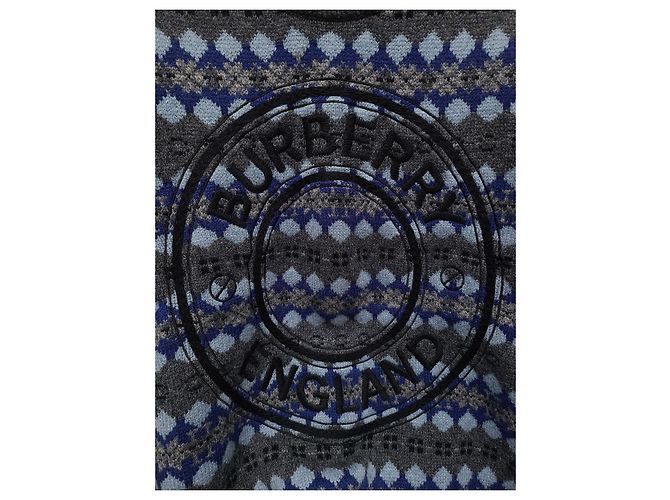 Burberry Kaschmir-Strickpullover in Graublau mit Fair-Isle-Muster und Applikations-Logo - Ansicht 3