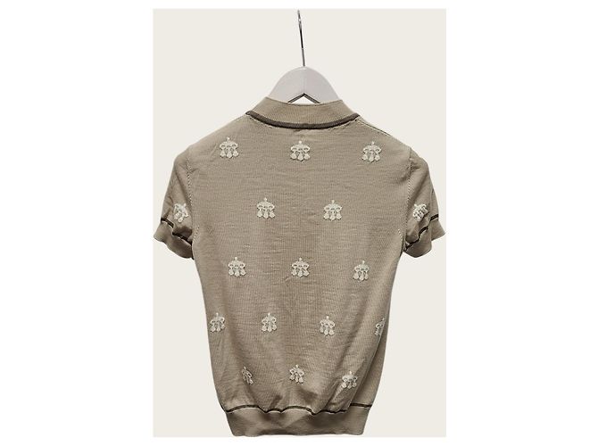 Hermès Beige Candy Ribless Jacquard-Strickpullover mit kurzen Ärmeln - Ansicht 4