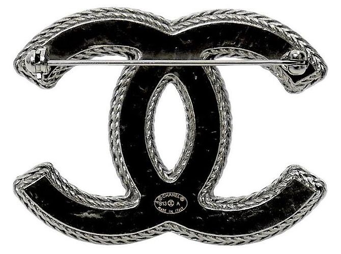 Spilla Chanel in tweed con logo CC - vista 2
