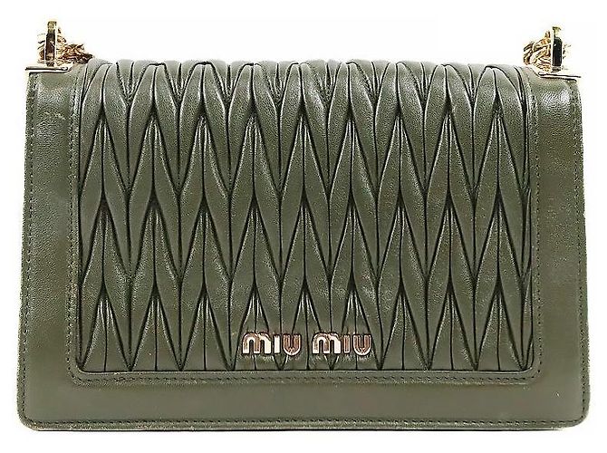Miu Miu Borsa a tracolla matelassé con catena Khaki - vue 3