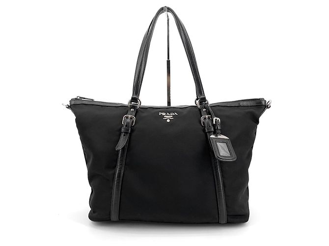 Tote Prada Borsa shopper in nylon e vitello morbido con logo argento - vista 10