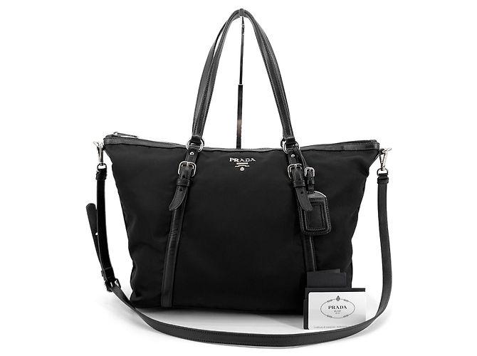 Tote Prada Borsa shopper in nylon e vitello morbido con logo argento - vista 9